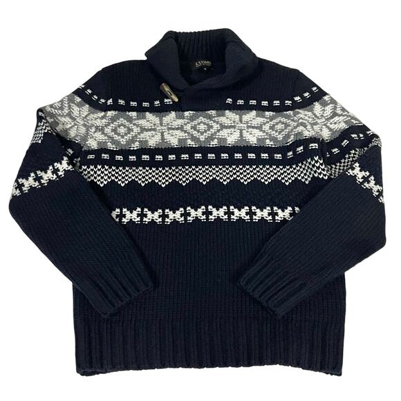 Vintage L’uomo Sweater Mens Small Blue Wool Blend Nordic Fair Isle Shawl Collar - Picture 1 of 7
